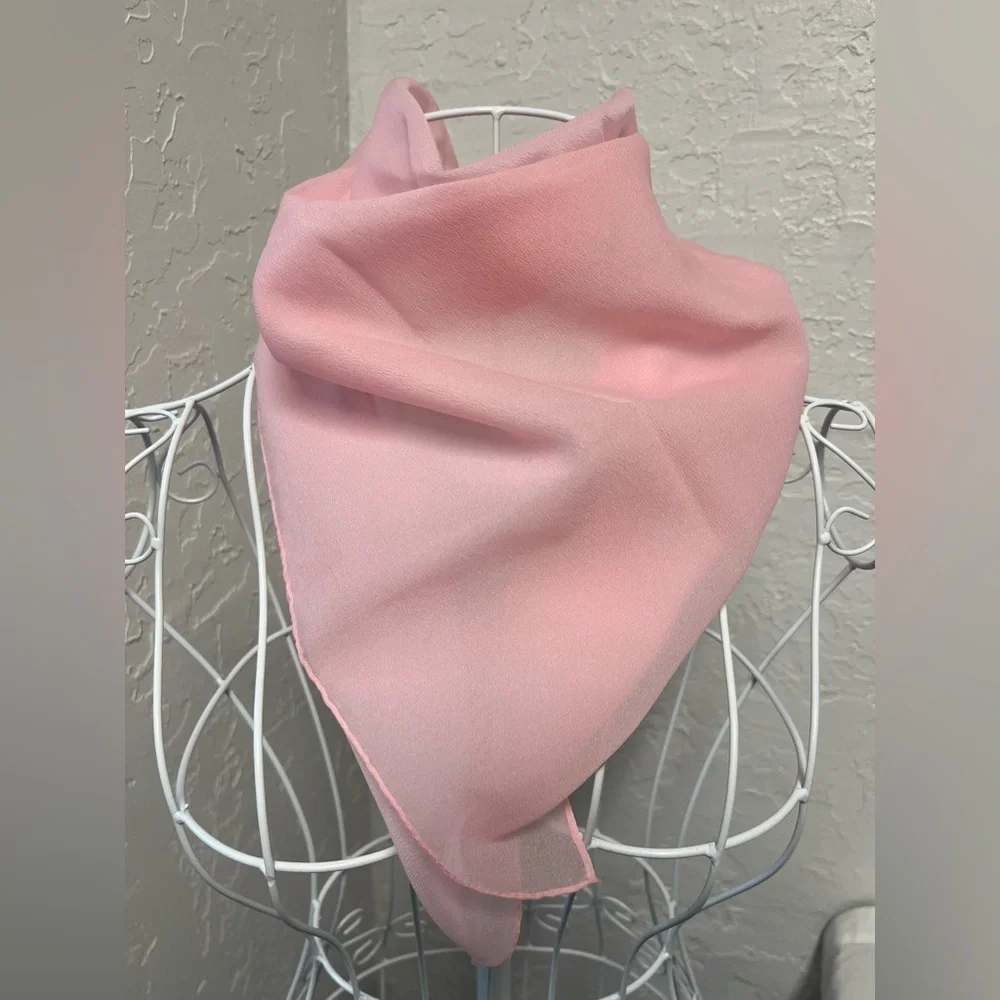 Vintage Soft Pink Nylon Chiffon Square Scarf